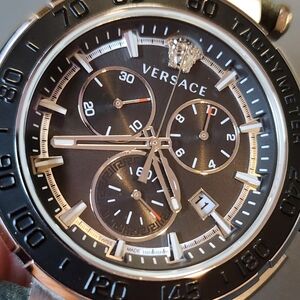 Pre-Owned Like New Versace Leather Strap Chronograph Watch,  Swiss Quartz